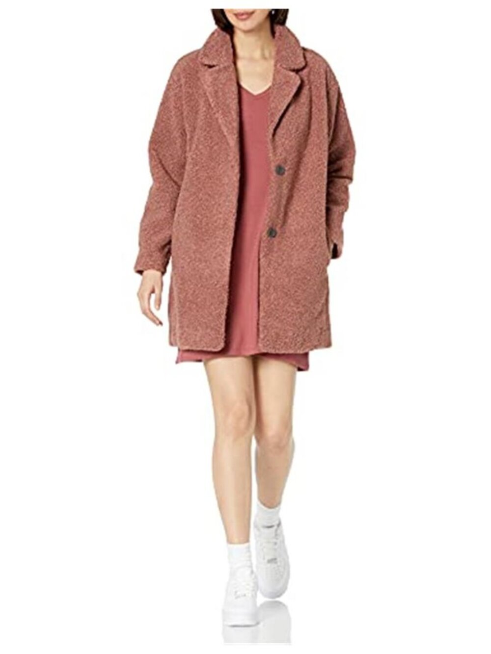 Womens Teddy Fleece Sherpa Jacket Oversized Coat Notched Collar Warm Winter Cozy